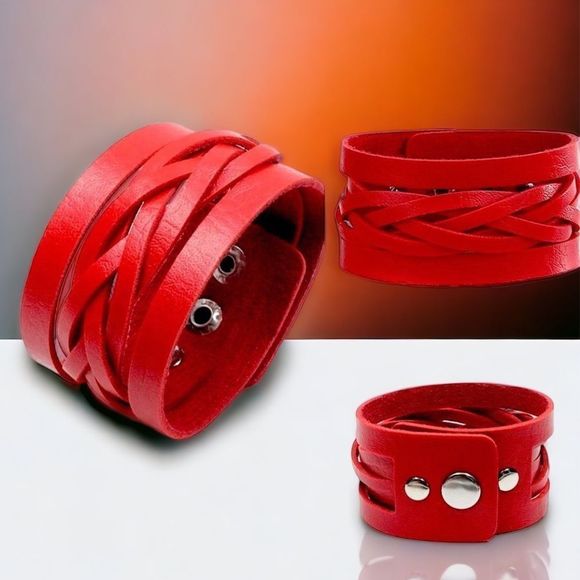 Red Leather Wrist Band l Buttery Soft Leather l 2 snap adjustment l 8.5” l New - Picture 6 of 6